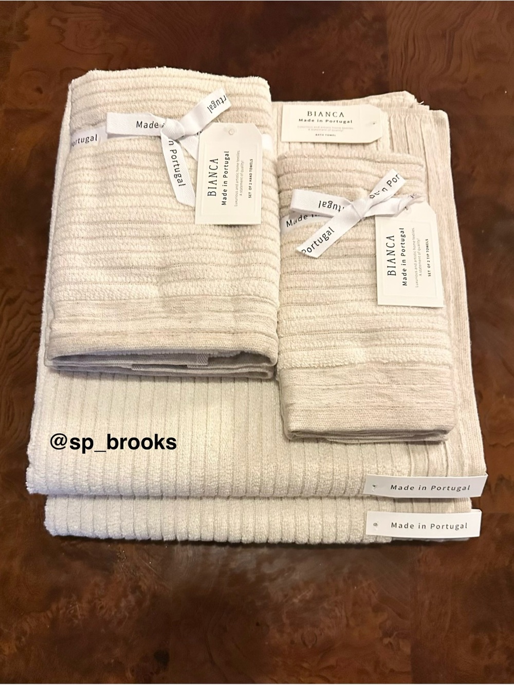 🎁6PC BIANCA Bath Towel Set - Cotton Natural Linen with Wide Ridged Woven Border